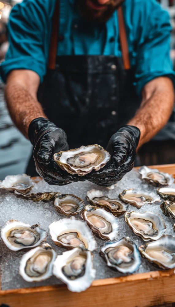 Ostréiculteur présente une huître